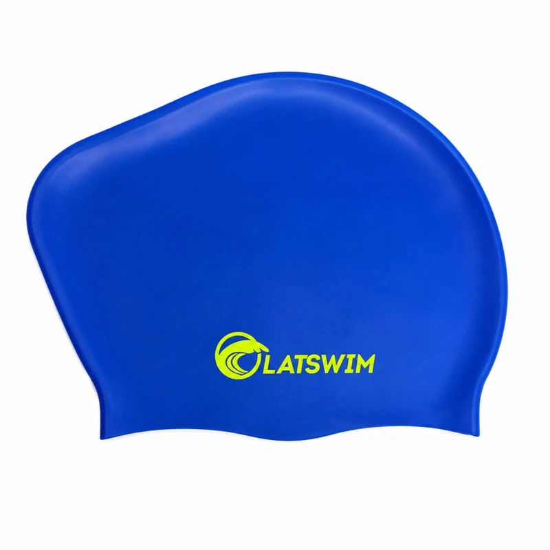 LATSWIM Long Hair Silicone Swim Cap Dark Mėlyna/Lime Žalias