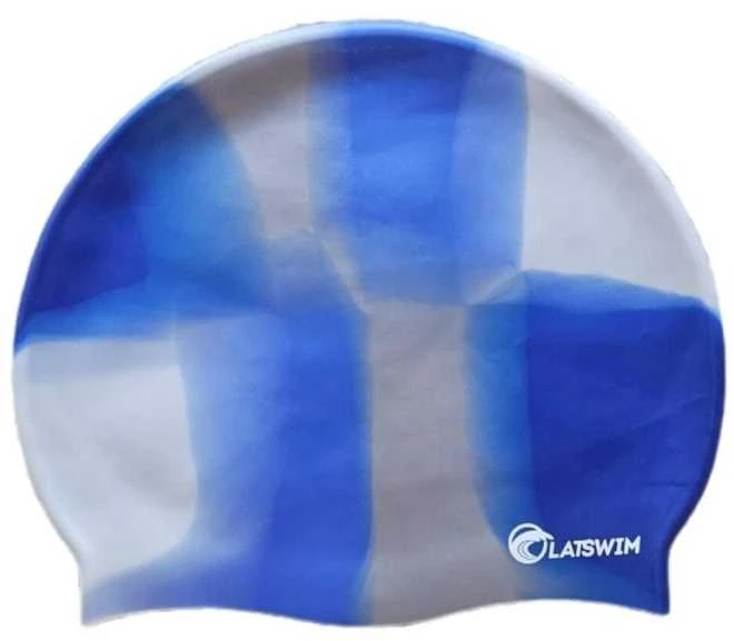 LATSWIM Multicolor Silicone Swim Cap Sidabrinis/Navy