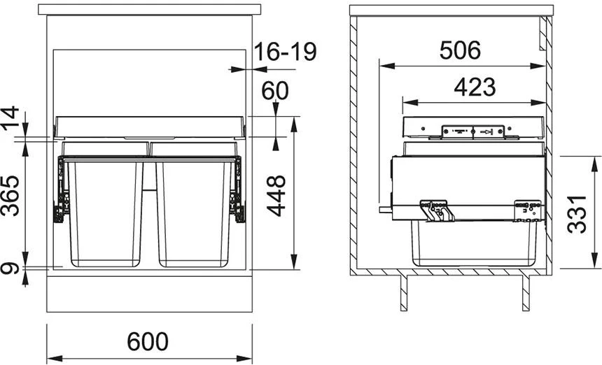 Šiukšliadėžė FRANKE, FX 60, 26L + 2x11 L