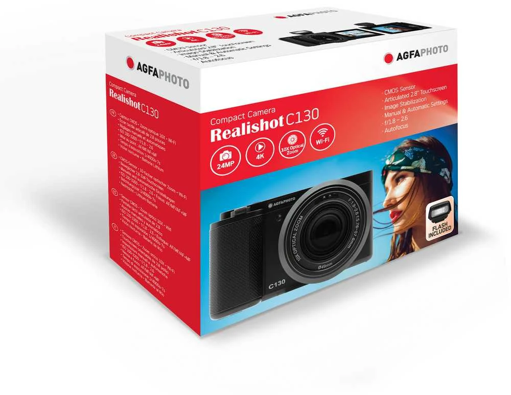 „AgfaPhoto“ – „Realishot C130“ skaitmeninis fotoaparatas – juodas – 2,8 colio jutiklinis ekranas