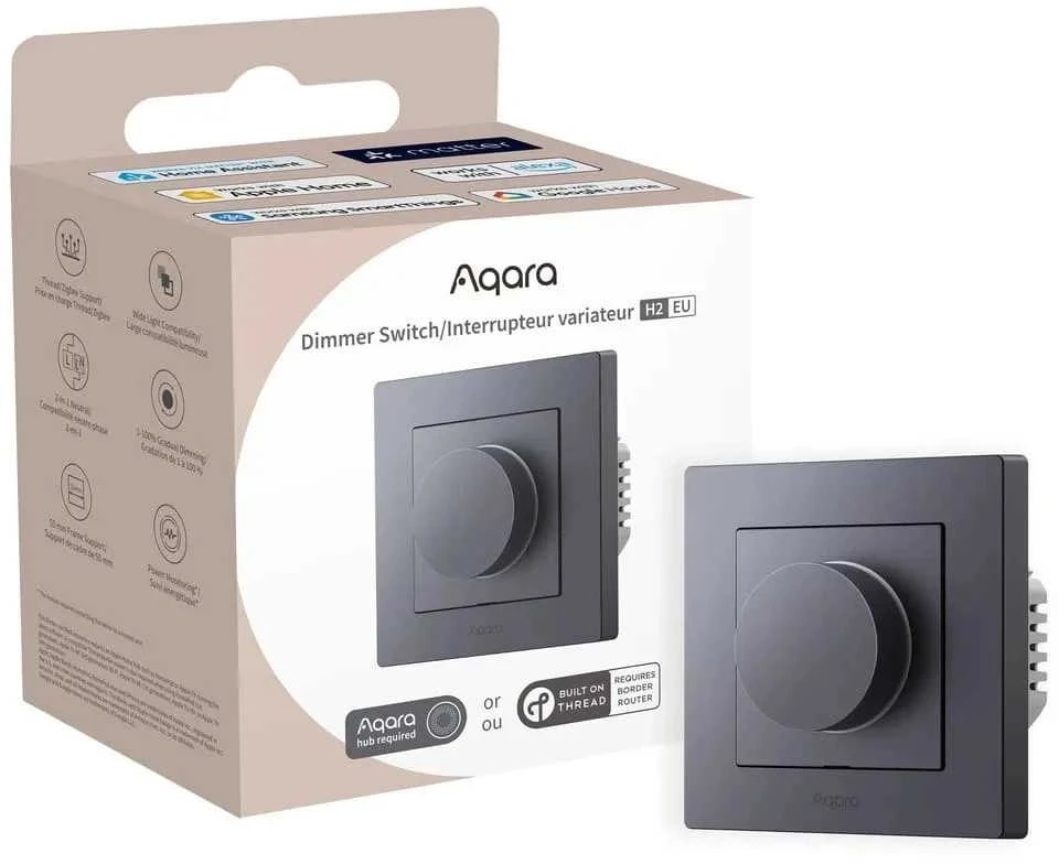 Aqara H2 Dimmer Switch išmanusis Zigbee ir Thread 1 kanalo Šviesos reguliatorius pilkas