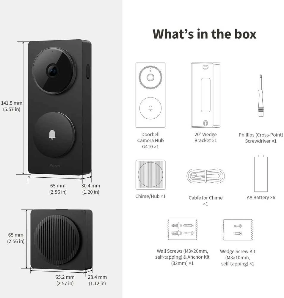 Aqara G410 Select Durų skambutis centralė veikia su Apple HomeKit, Zigbee, Matter, juoda
