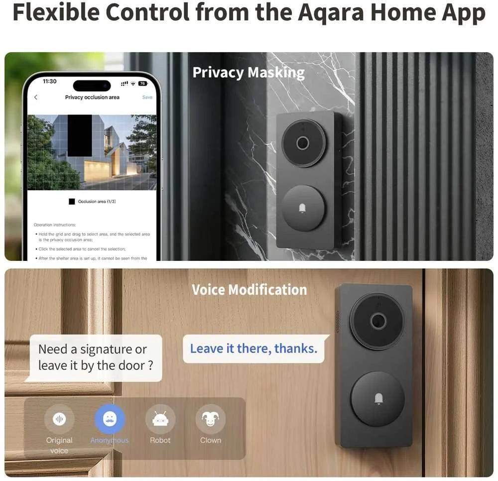 Aqara G410 Select Durų skambutis centralė veikia su Apple HomeKit, Zigbee, Matter, juoda