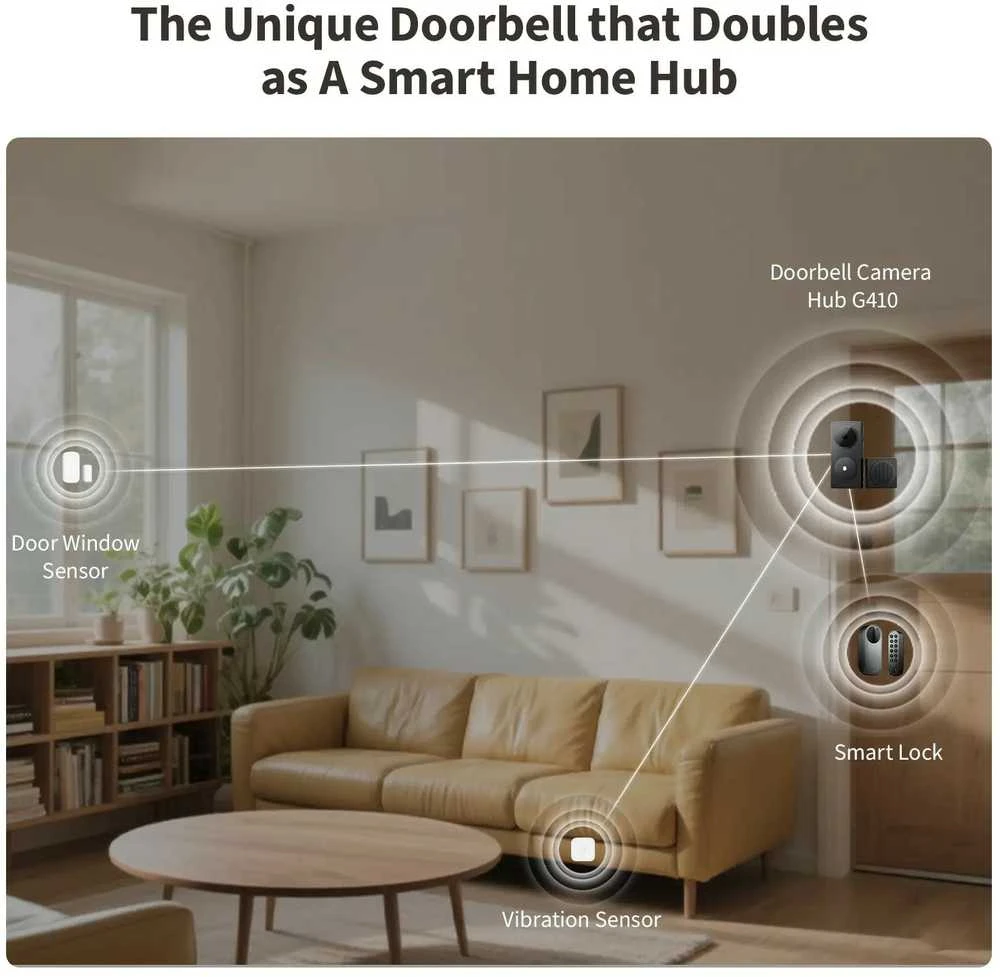 Aqara G410 Select Durų skambutis centralė veikia su Apple HomeKit, Zigbee, Matter, juoda