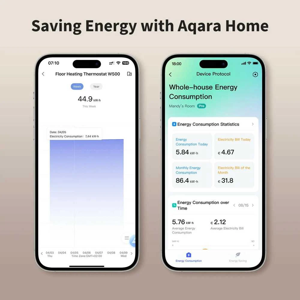 Aqara W500 Grindinio šildymo termostatas, suderinamas su Zigbee / Thread, Matter