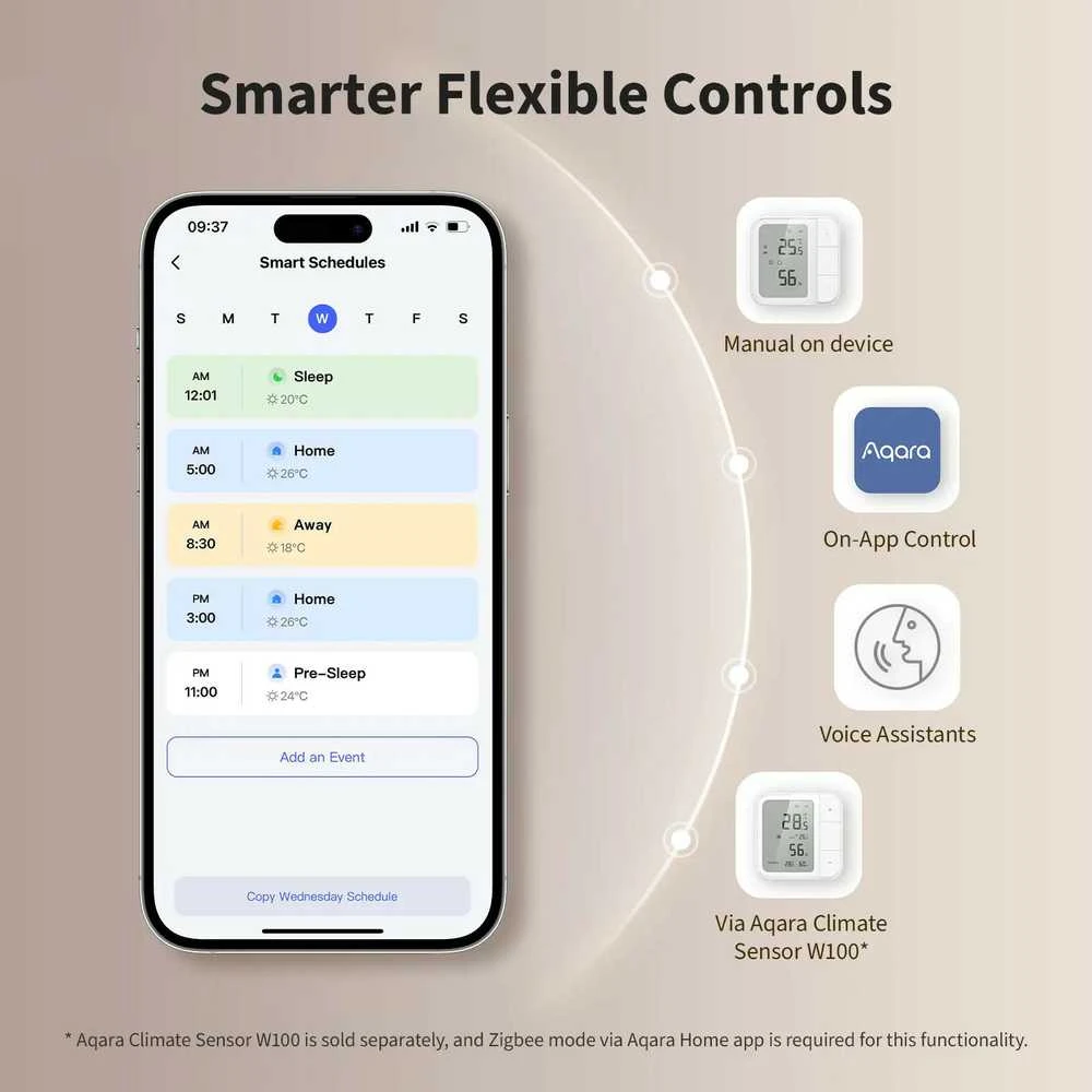 Aqara W500 Grindinio šildymo termostatas, suderinamas su Zigbee / Thread, Matter