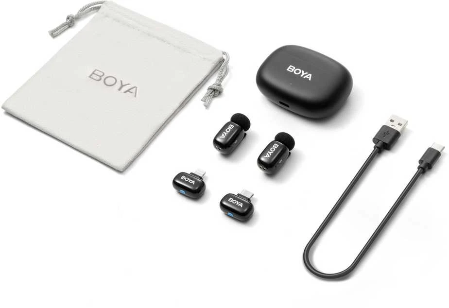 Mikrofony BOYA mini 2-01 belaidės 2.4GHz USB-C - juoda