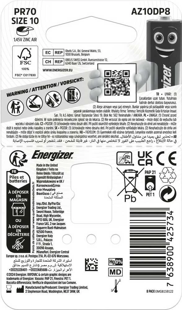 10 8BL Energizer (BAT. DO APA. SLU.) PR70