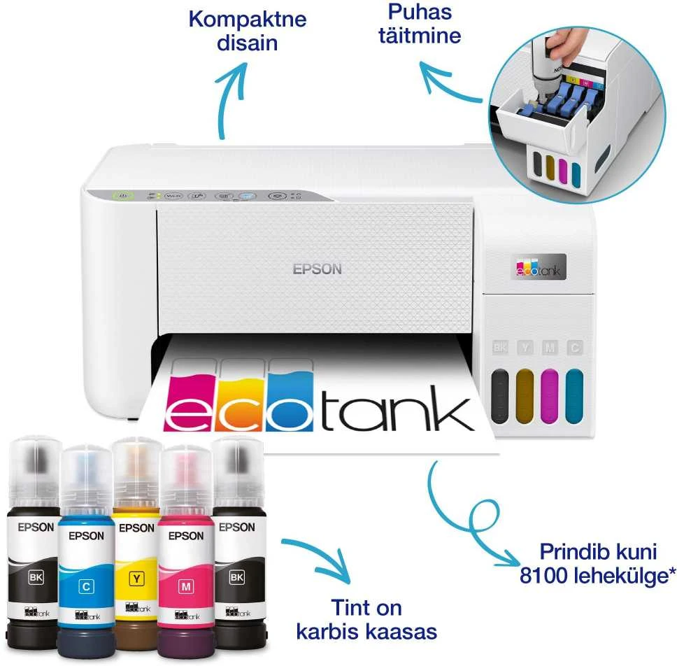 Daugiafunkcis spausdintuvas Epson EcoTank L3276, rašalinis,  Spalvotas | 3-in-1 | A4 | Wi-Fi | Baltas