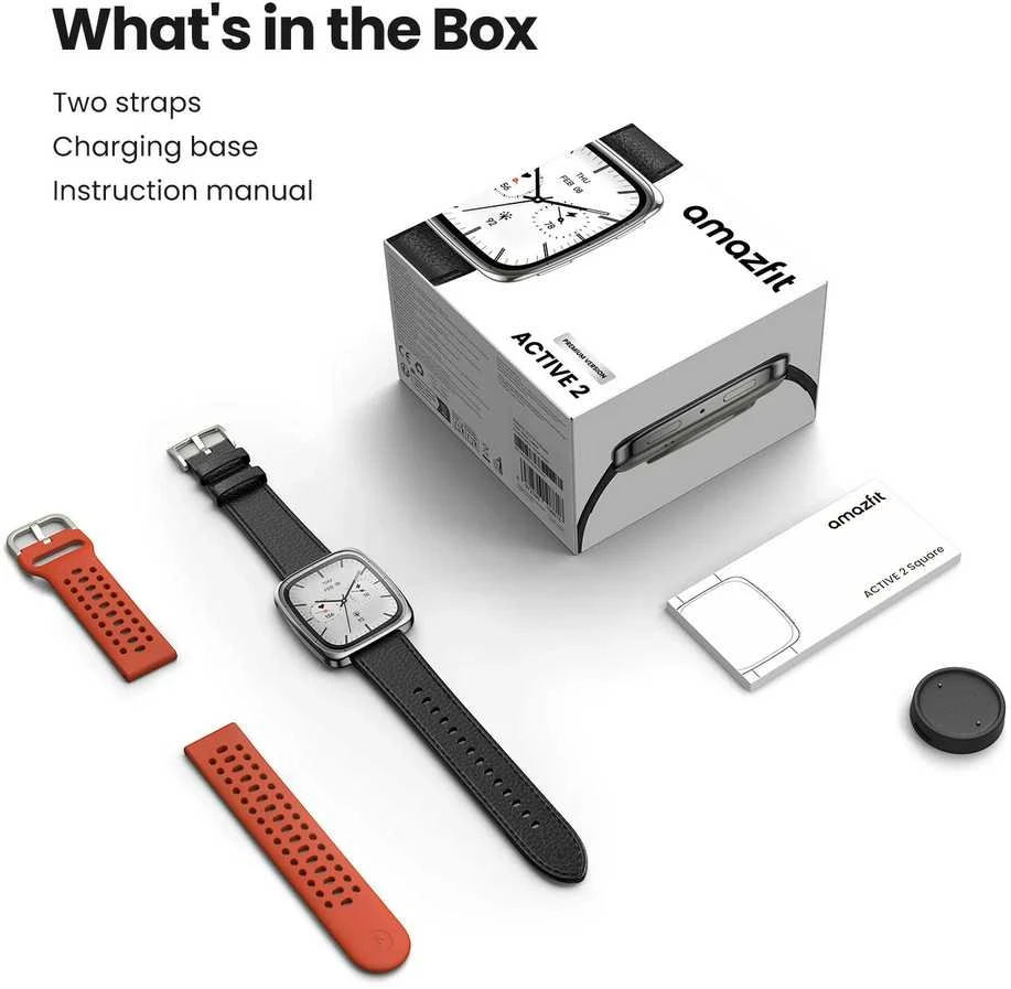 Išmanusis laikrodis Amazfit Active 2 Square, Juodas, su papildomu oranžiniu dirželiu