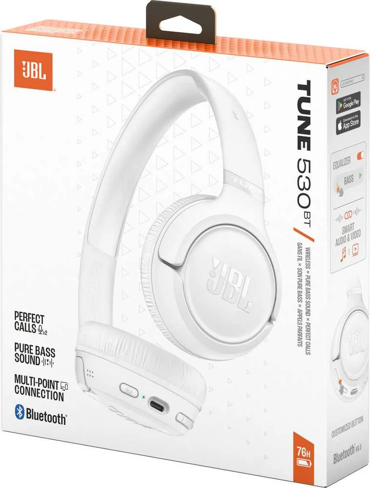 Belaidės ausinės JBL Tune 530BT, baltos spalvos