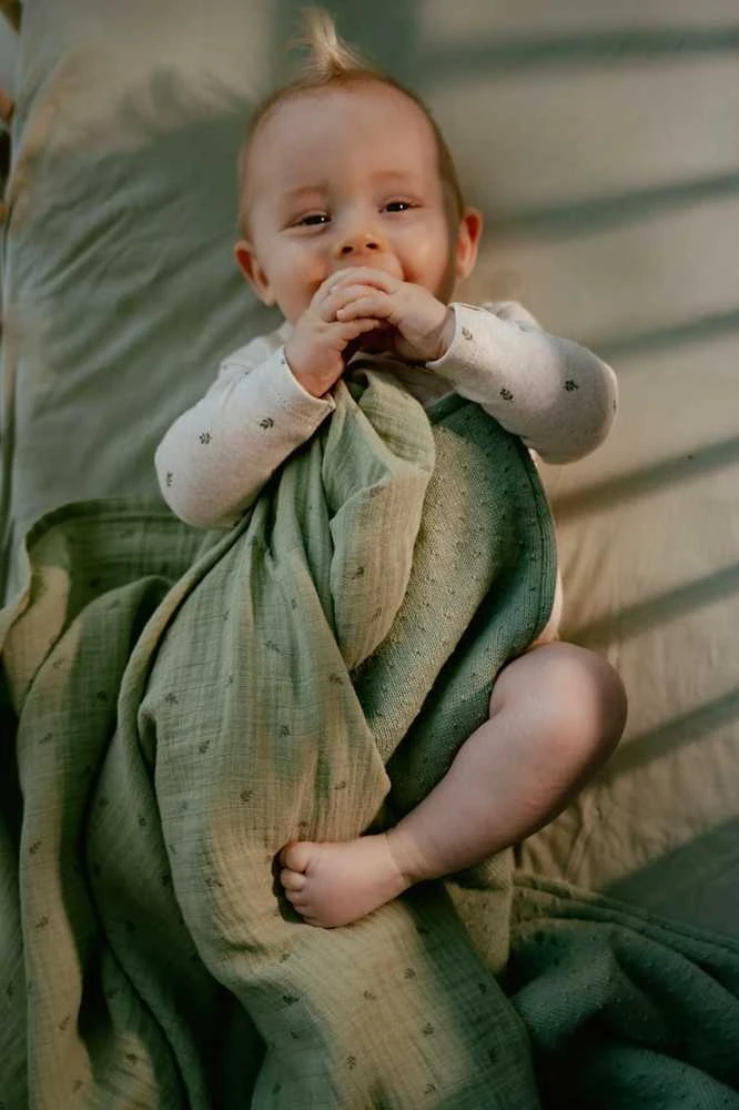 Little Dutch Cot blanket knitted `Pure Sage´ 110×140 cm