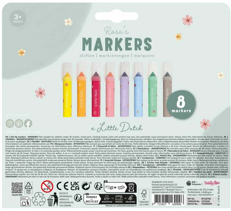 Little Dutch Flomasteriai ´Rosa & Friends´
