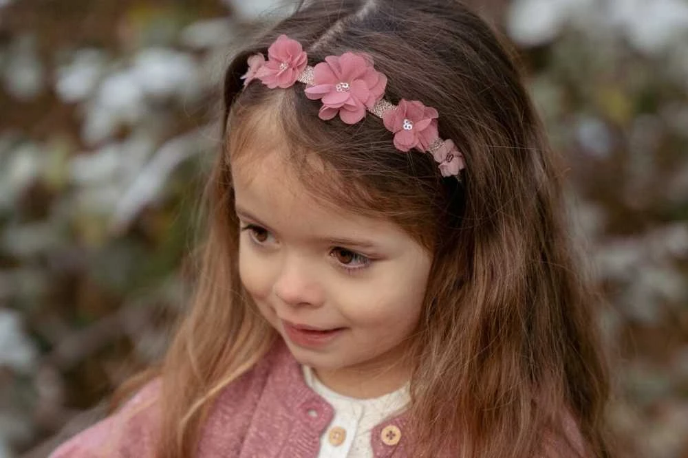 Rožinė Little Dutch gėlėta galvajuostė mergaitei