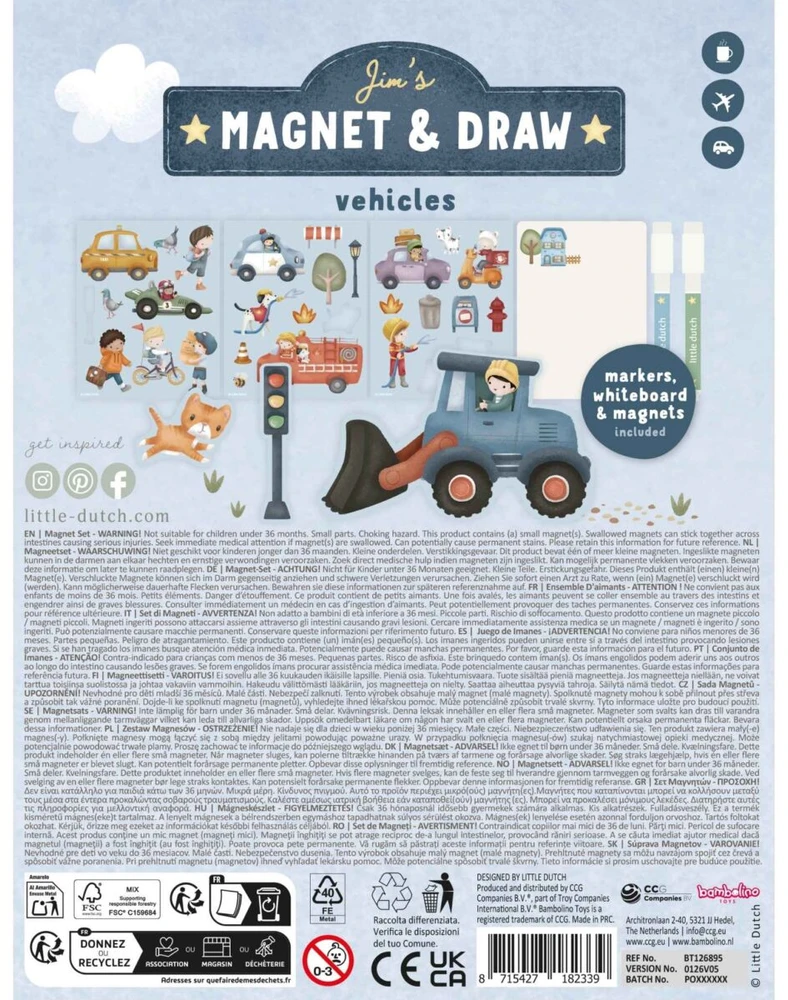 Little Dutch Magnet &amp; Draw Set ´Jim &amp; Vehicles´