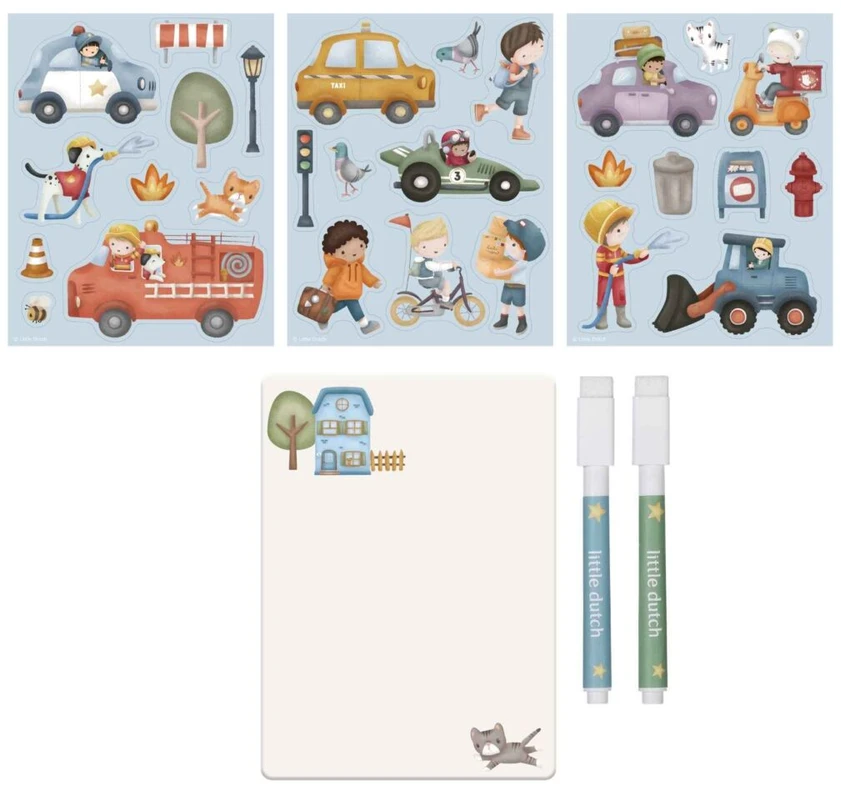 Little Dutch Magnet &amp; Draw Set ´Jim &amp; Vehicles´