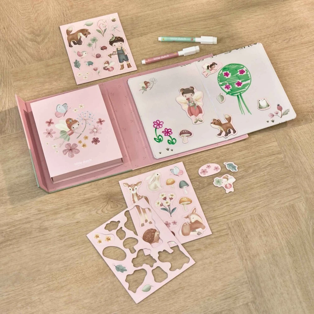 Dėlionė Little Dutch ROSA Mažojo Dutcho magnetų ir piešimo rinkinys „Rožių ir fėjų sodas“