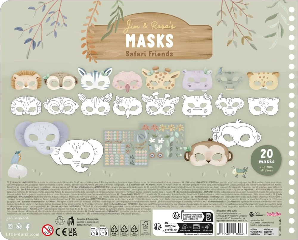 Little Dutch Masks Craft Book with Scissor ´Safari Friends´