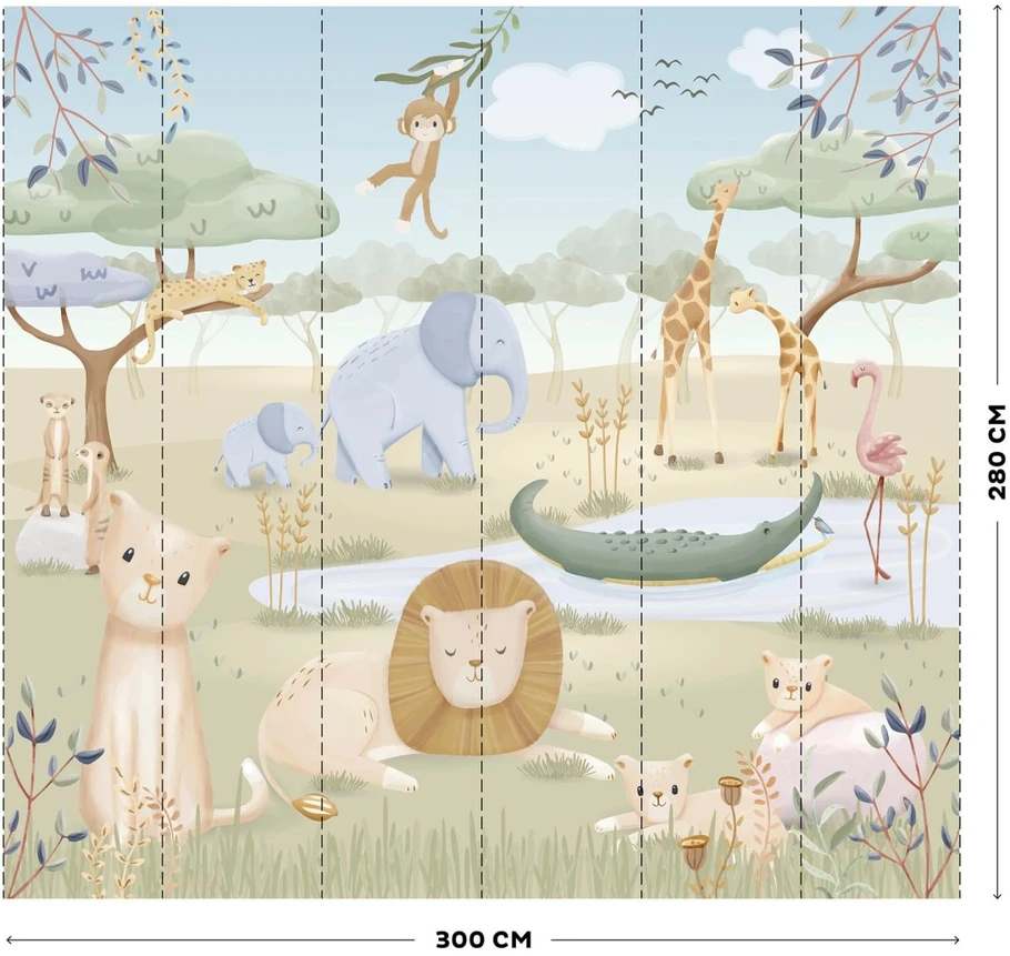 Little Dutch Photo Wallpaper fleece ´Safari Friends´ 300x280 cm