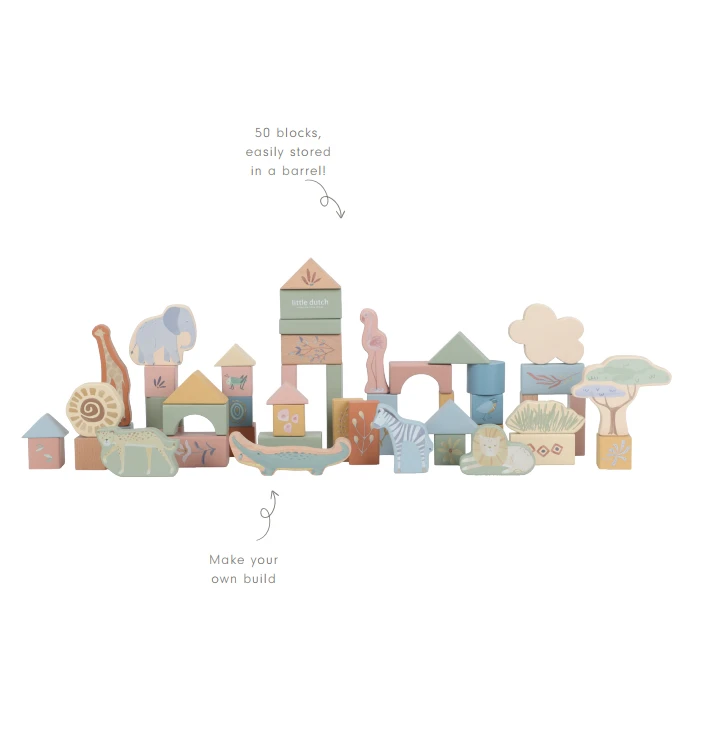 Little Dutch Wooden Building Blocks `Safari Friends´ FSC