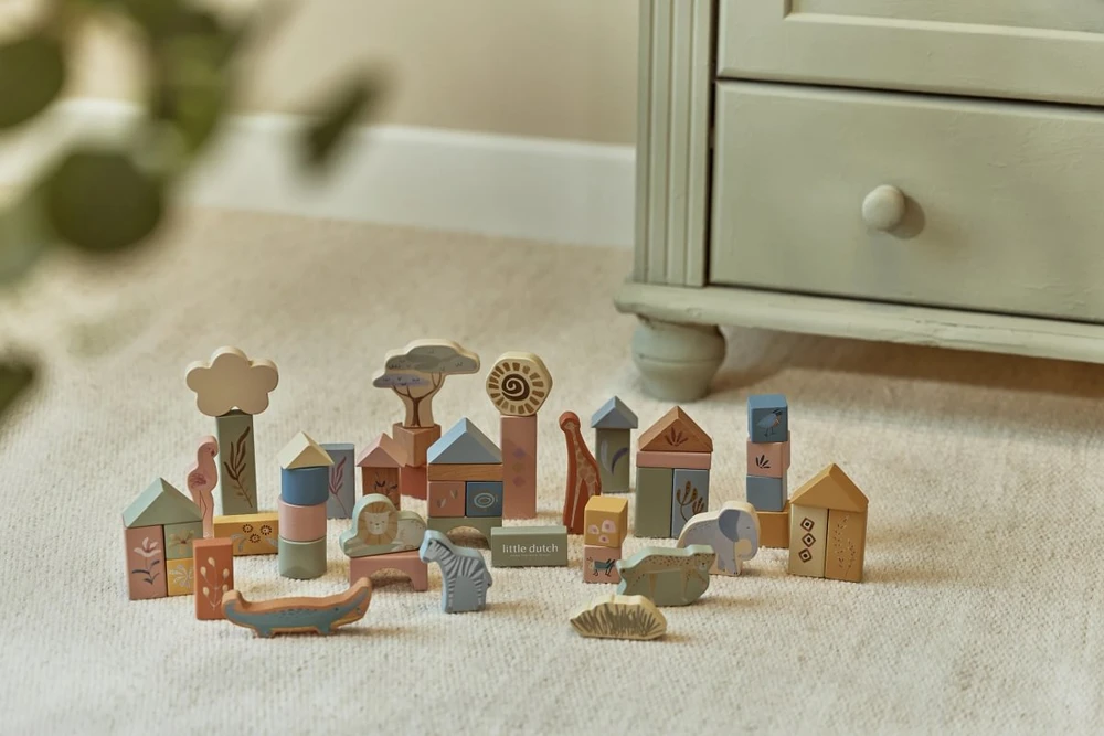 Little Dutch Wooden Building Blocks `Safari Friends´ FSC