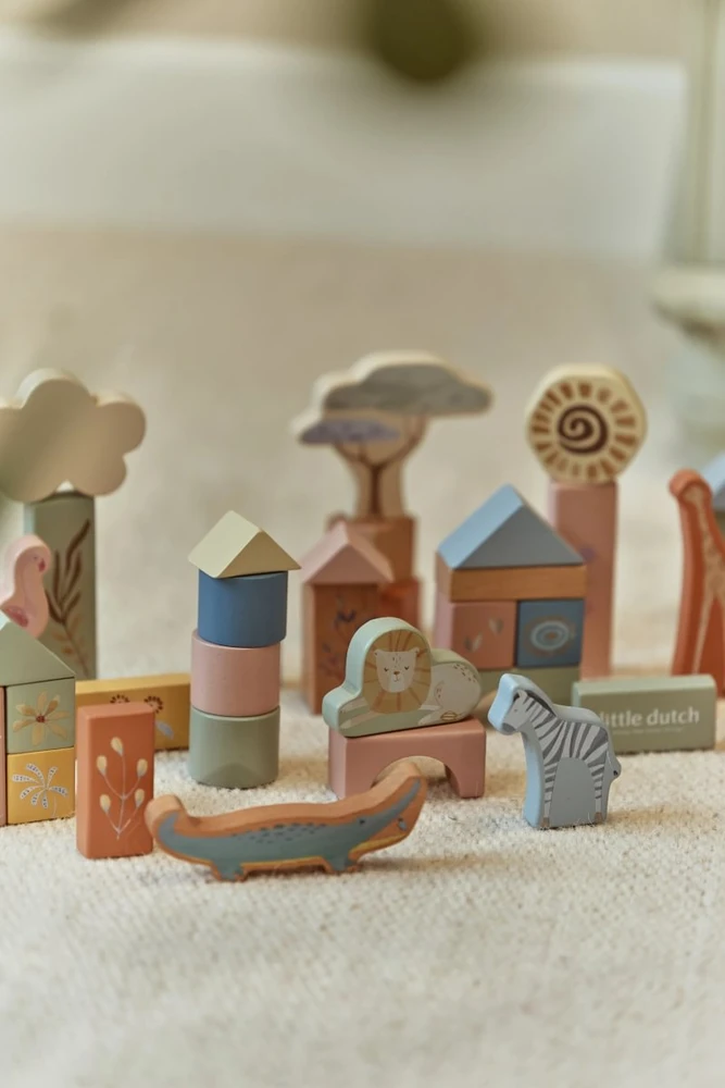 Little Dutch Wooden Building Blocks `Safari Friends´ FSC
