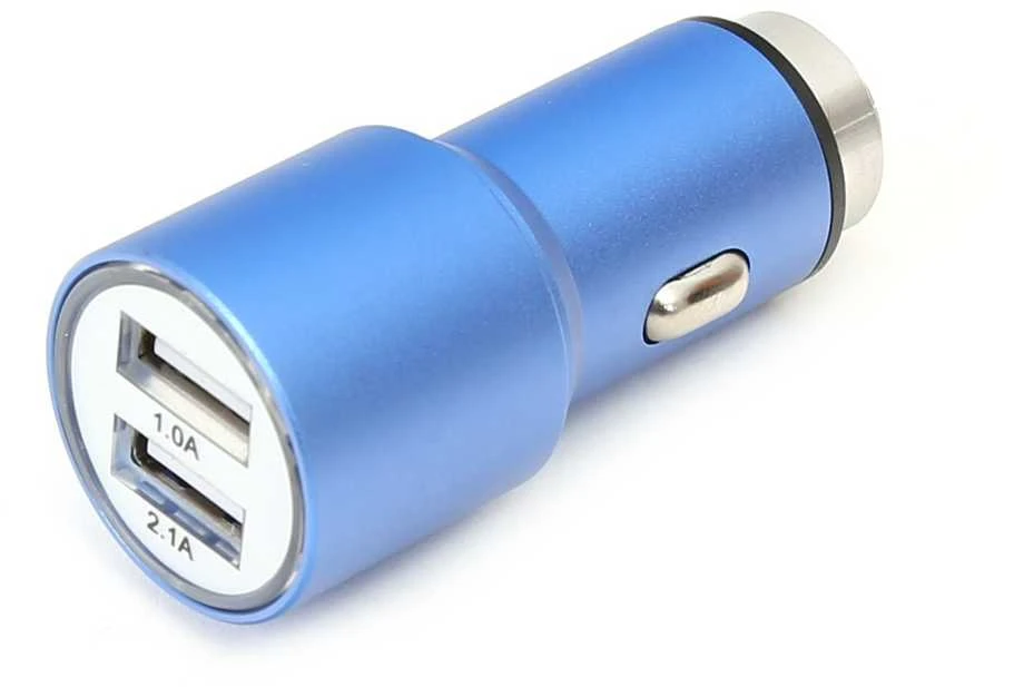 Omega automobilinis įkroviklis 2xUSB 2100mA metalinis, mėlynas (43343)