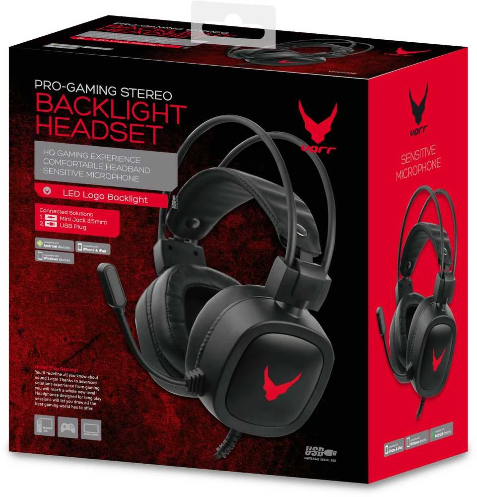 Laisvų rankų įranga VARR GAMING VH6020 su mikrofonu (RGB 3,5mm) juoda