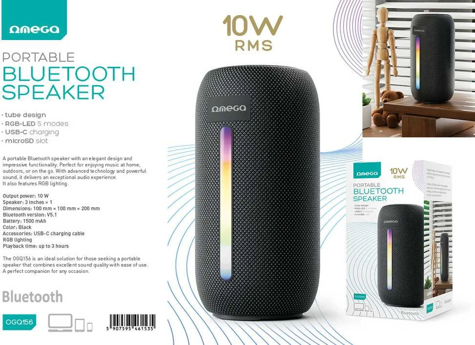 Oem OMEGA KOLONĖLĖ BLUETOOTH V5.1 10W RMS RGB vamzdinė [46153]