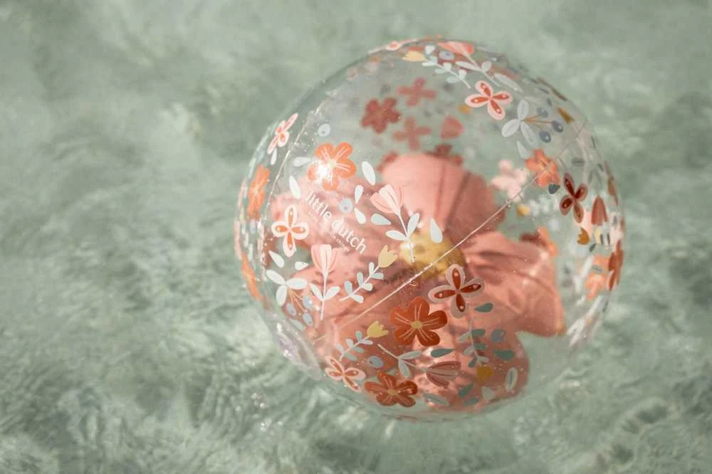 Rožinė Little Dutch Paplūdimio kamuolys su 3D figūra ´Rožinė Flowers´