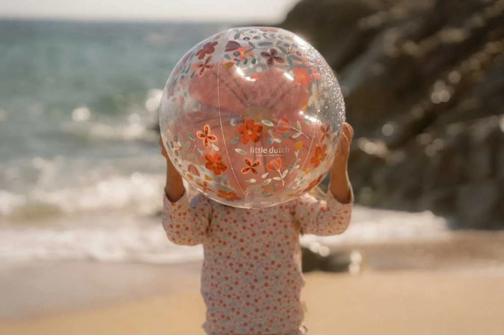 Rožinė Little Dutch Paplūdimio kamuolys su 3D figūra ´Rožinė Flowers´