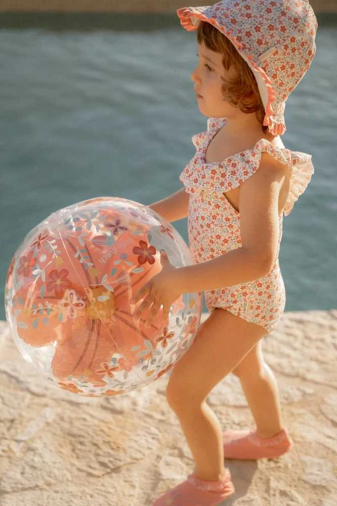 Rožinė Little Dutch Paplūdimio kamuolys su 3D figūra ´Rožinė Flowers´