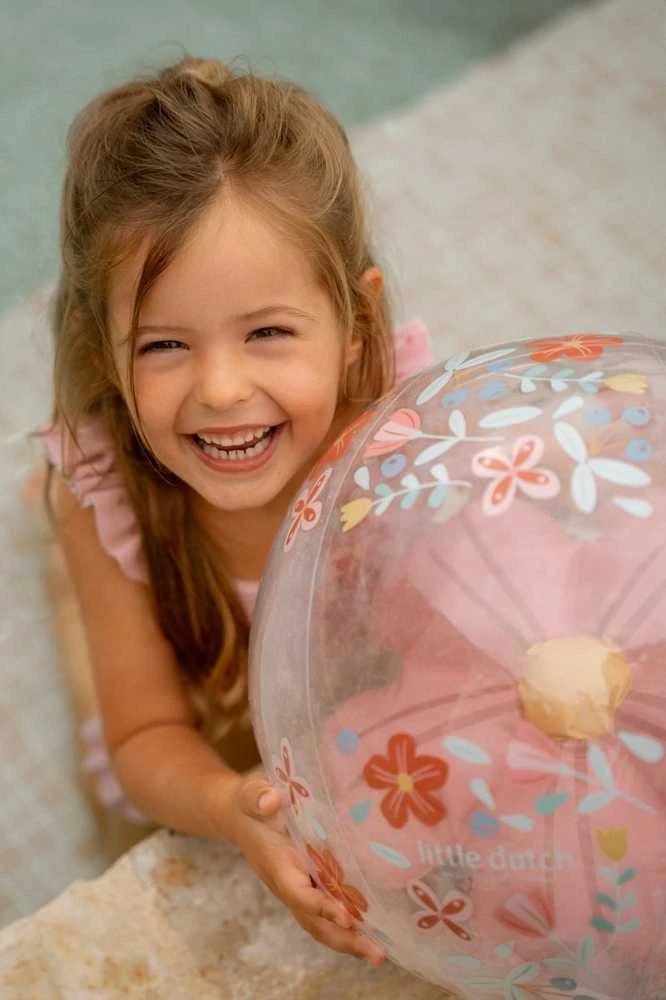 Rožinė Little Dutch Paplūdimio kamuolys su 3D figūra ´Rožinė Flowers´