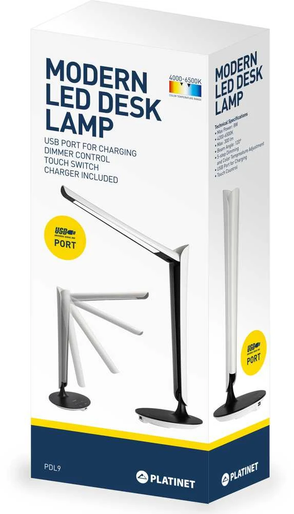 Platinet stalinė lempa su USB įkrovikliu PDL9 8W (43128)