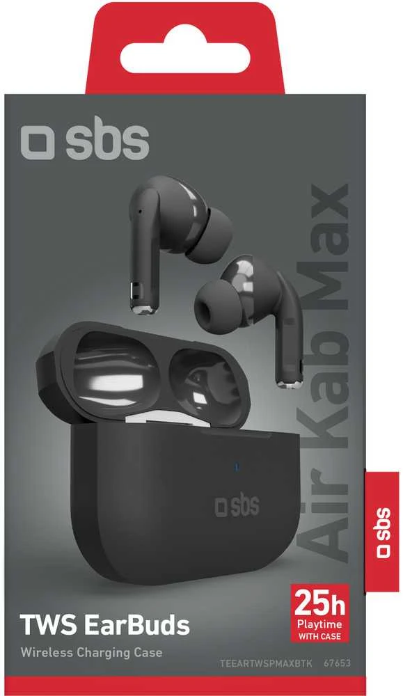 SBS belaidės ausinės Air Kab Max TWS, juodos