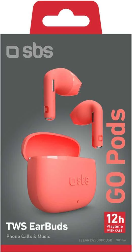 SBS belaidės ausinės Go Pods TWS, raudonos