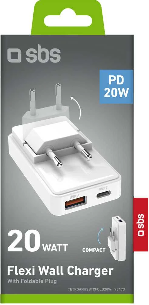 SBS 20W USB-A, USB-C, plokščias