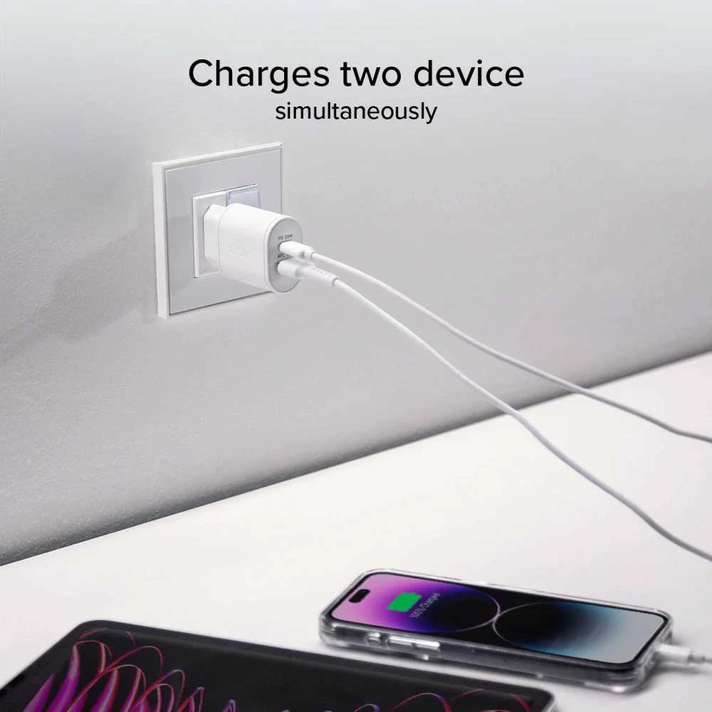 SBS TETRPD20W 20W USB-A USB-C sieninis įkroviklis su maitinimo tiekimu – baltas