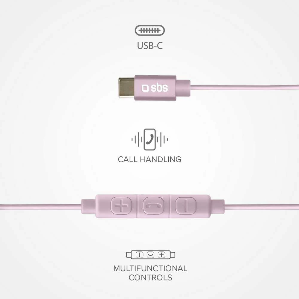 SBS Studio Mix 65c pusiau į ausis įdedamos ausinės su USB-C jungtimi, rožinės - Ausinės su mikrofonu