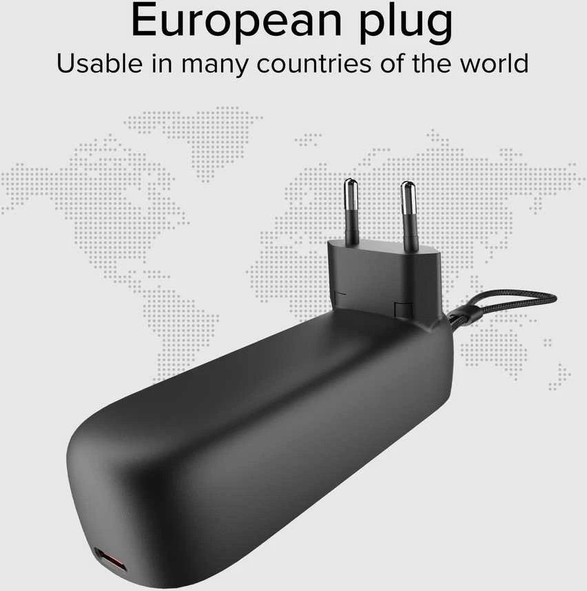 SBS Hybrid PD 20W 5000mAh išorinė baterija su įmontuotu laidu ir sulankstomu kištuku - Juodas