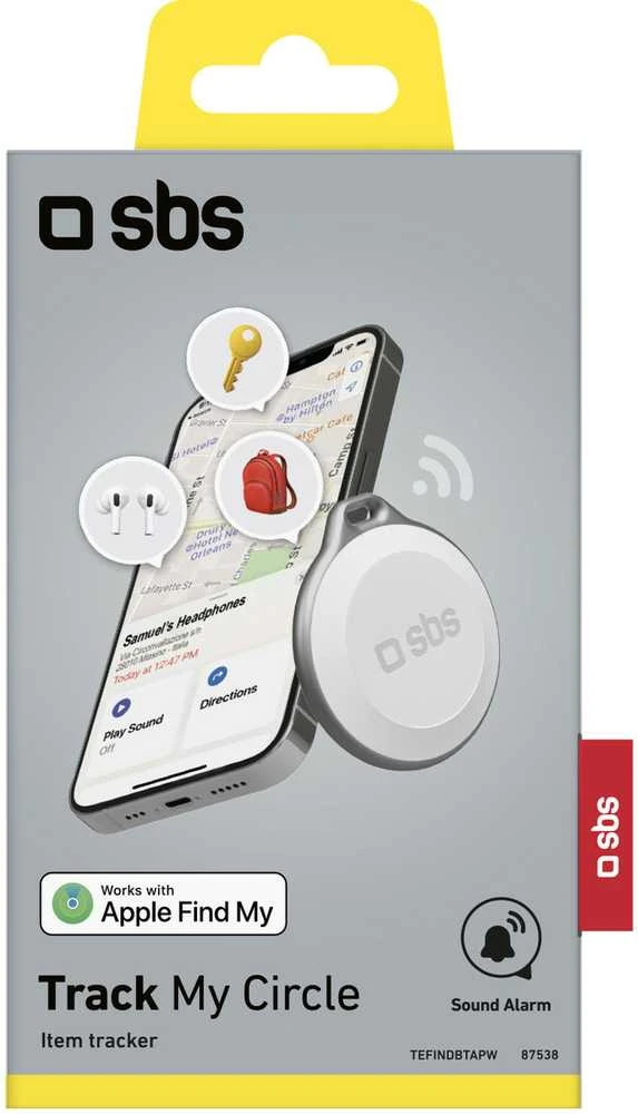 SBS Track My Circle atsparus vandeniui IP65 lokatorius, suderinamas su Apple Find My™ ir Baltas