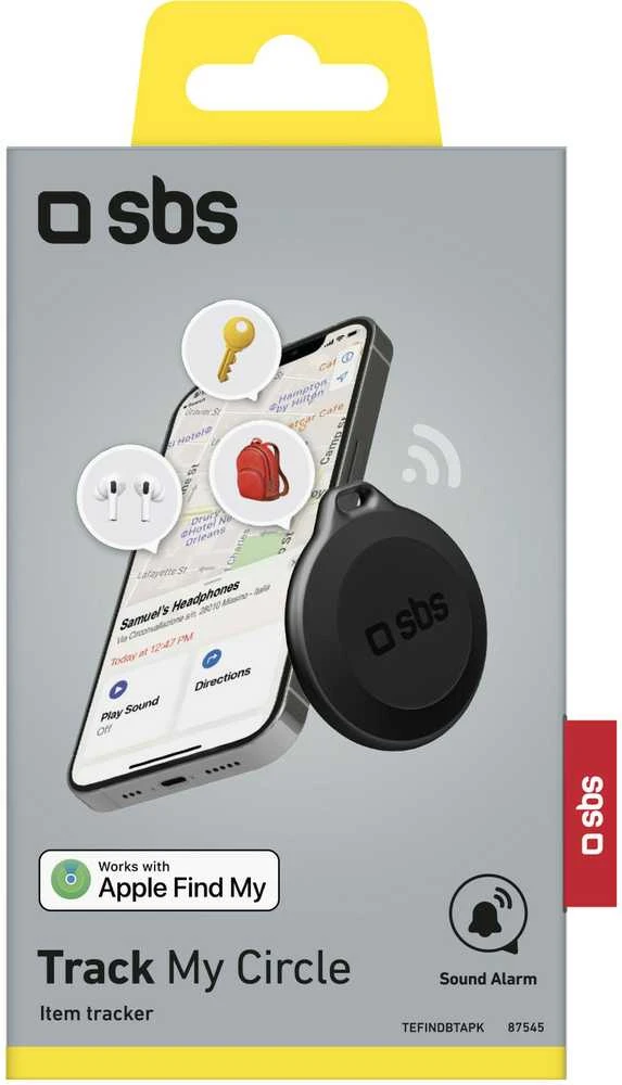 SBS Track My Circle Atsparus vandeniui IP65 Locator Compatible with Apple Find My – juodos spalvos
