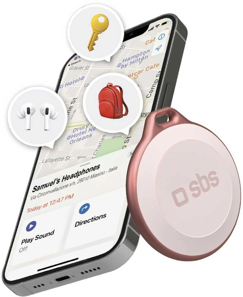 SBS Track My Circle Atsparus vandeniui IP65 Locator Compatible with Apple Find My – rožinės spalvos