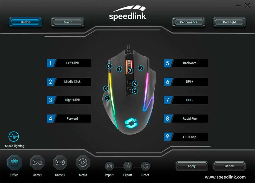 „Speedlink“ – „DECUS NX RGB“ žaidimų pelė, juodos spalvos