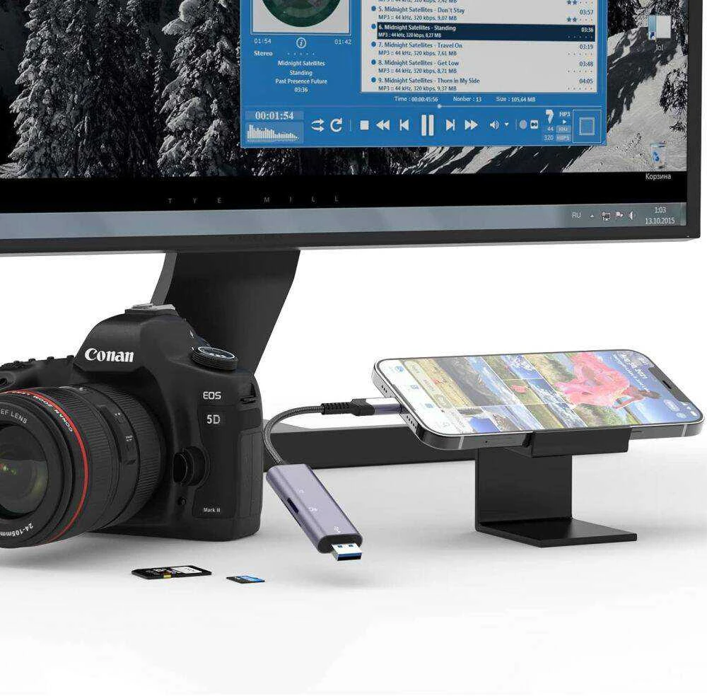 Atminties kortelių skaitytuvas SD + Micro SD Lightning + USB Tech-Protect UltraBoost pilkos spalvos