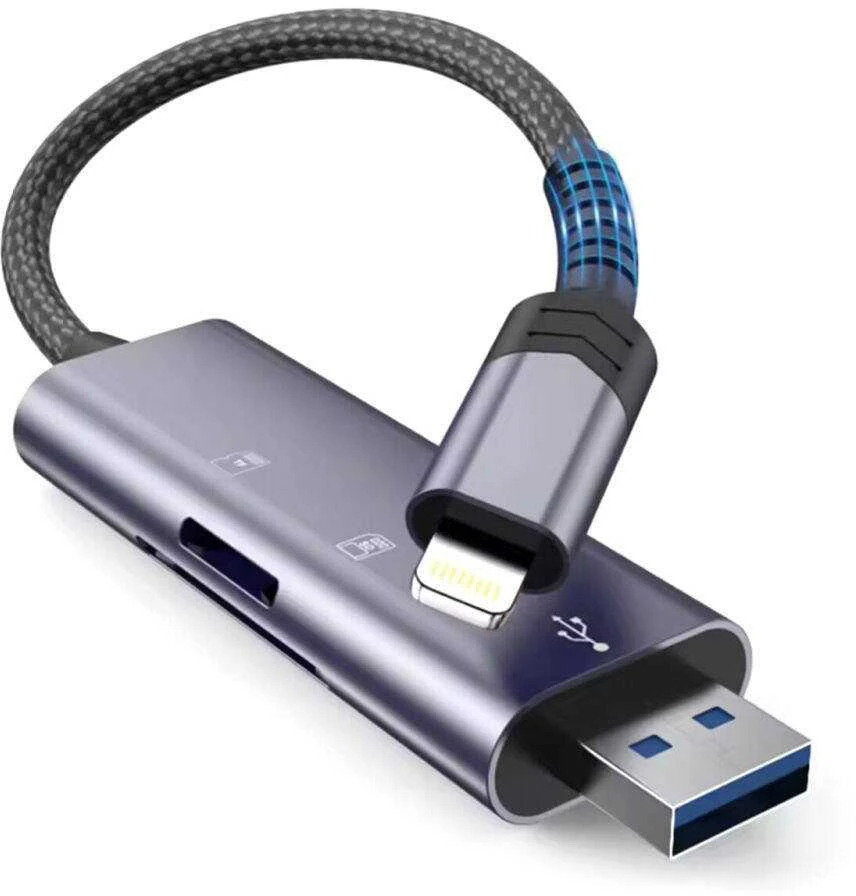 Atminties kortelių skaitytuvas SD + Micro SD Lightning + USB Tech-Protect UltraBoost pilkos spalvos