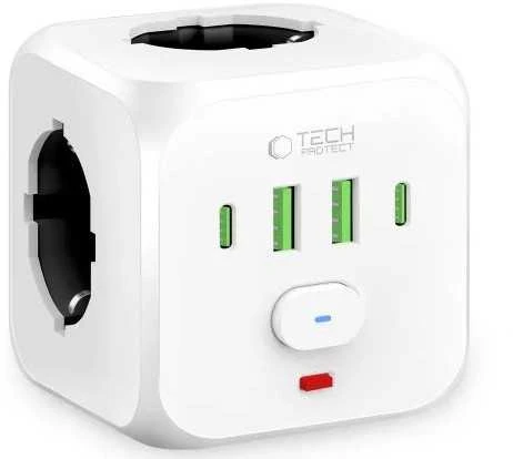 Tech-Protect PCL3x4 maitinimo juosta, 2x USB-A, 2x USB-C, 3x kintamosios srovės tipas Schuko - Baltas