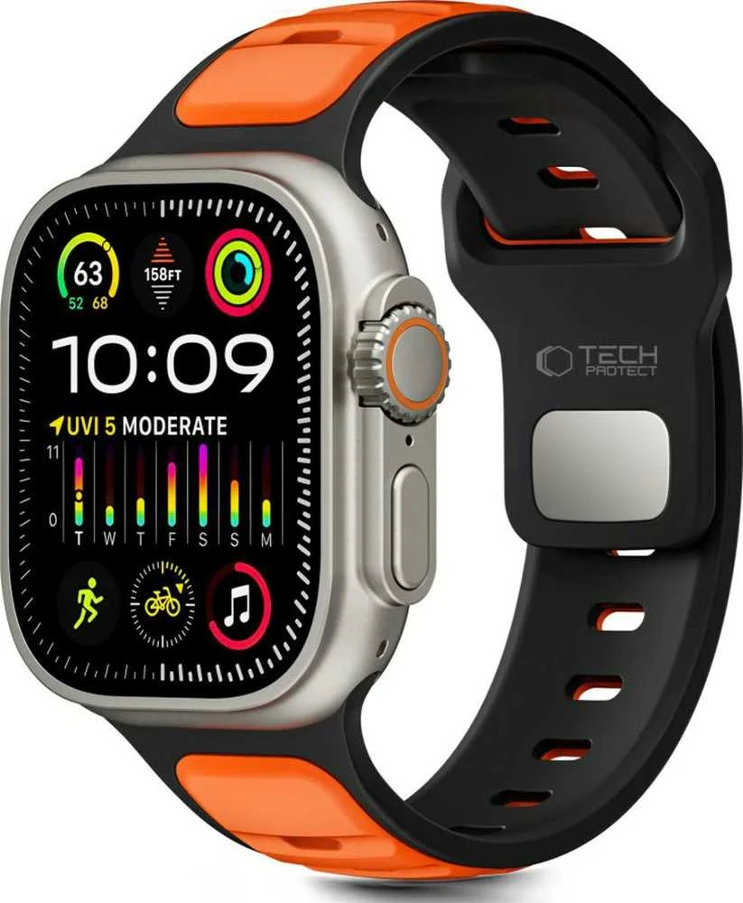 Tech-Protect IconBir Line apyrankė skirta Apple Watch 44 / 45 / 46 / 49 mm – juodos spalvos ir oranžinės spalvos