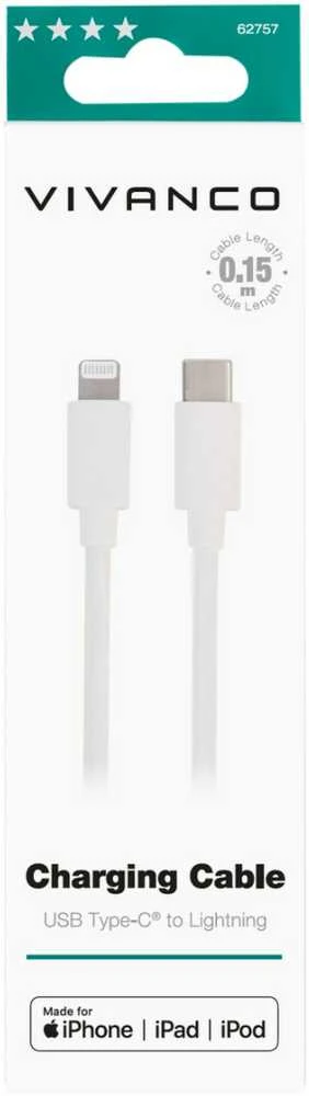 Vivanco kabelis Lightning - USB-C 15cm, baltas (62757)