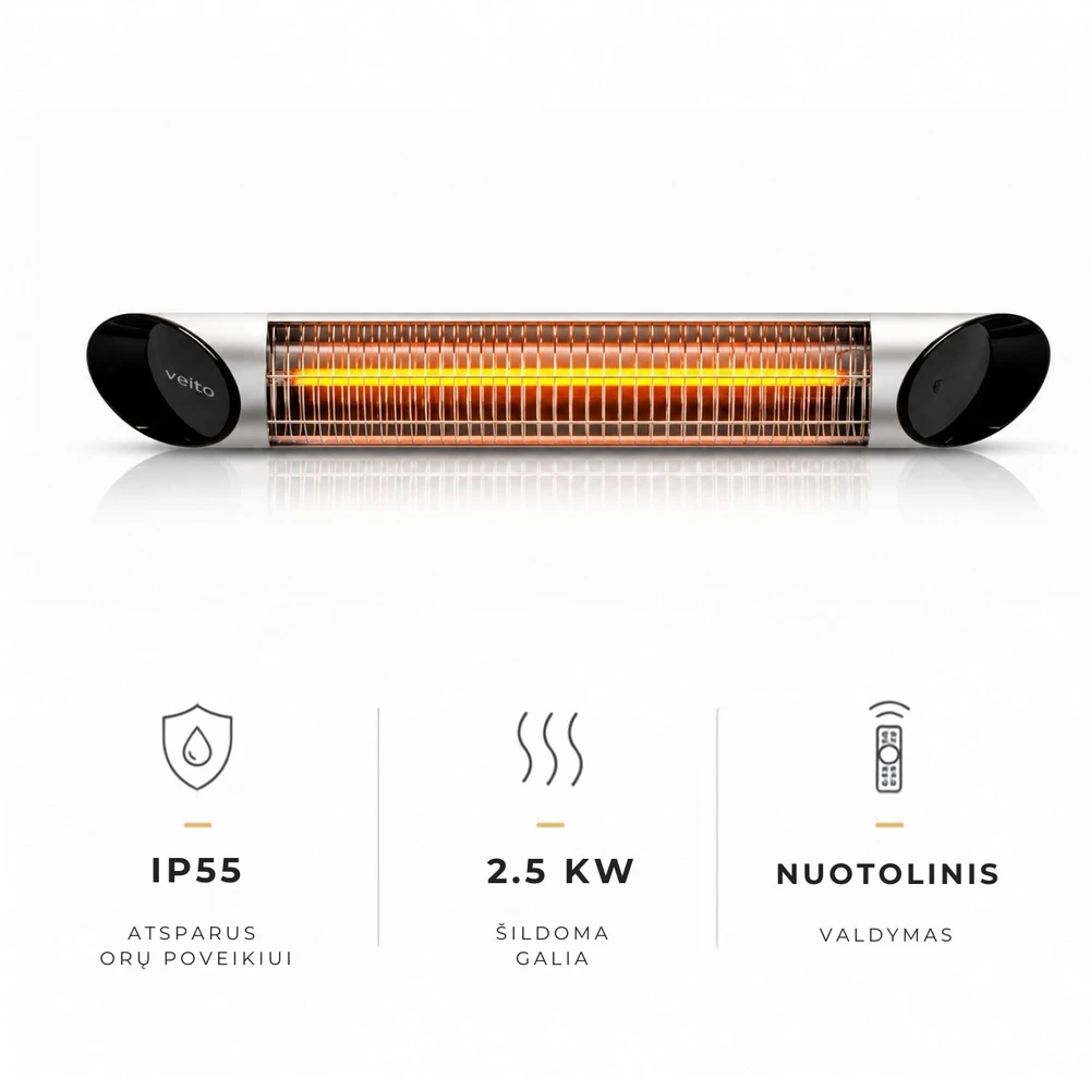 Infraraudonųjų spindulių šildytuvas Veito Blade S 2,5 kW, sidabrinis